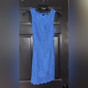 Blue lace open back cocktail dress